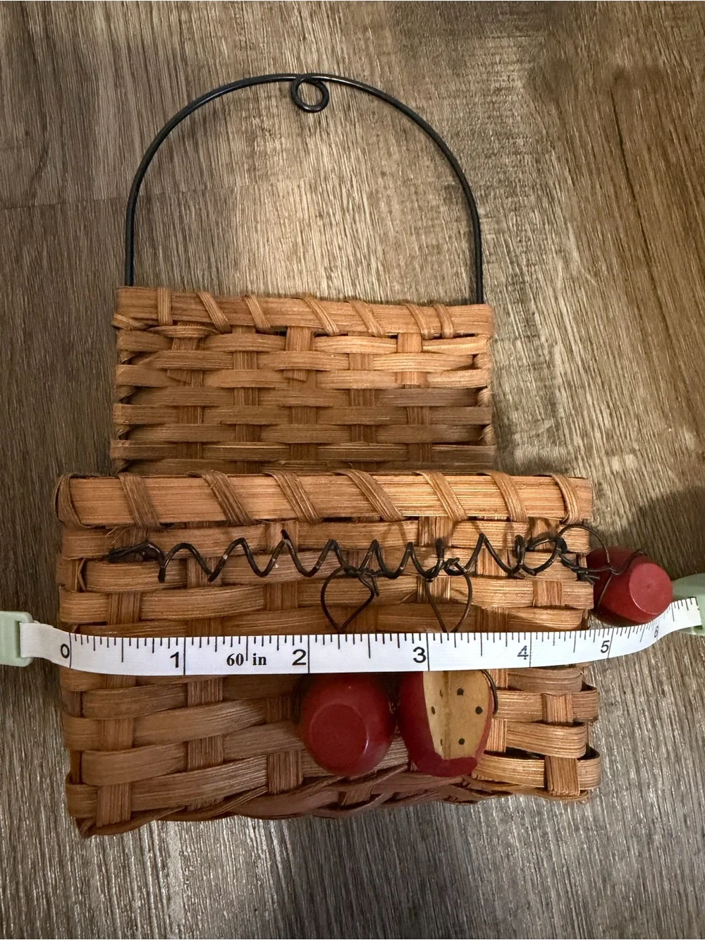 Woven Wall Basket with Red Apple Charms - Decorative Home Accent